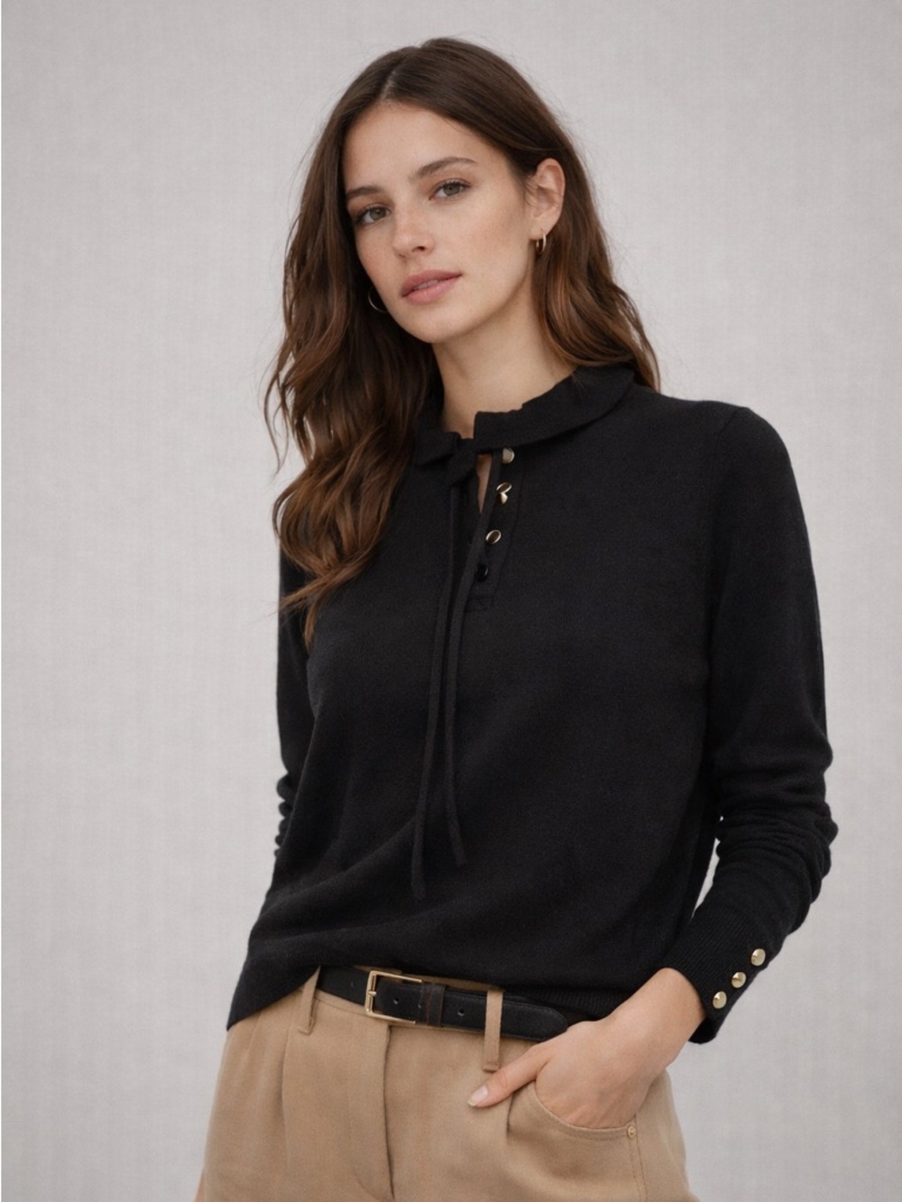 Vanessa Seward Black Sweater Wool Silk Blend Size FR 42 Large Enamel Buttons